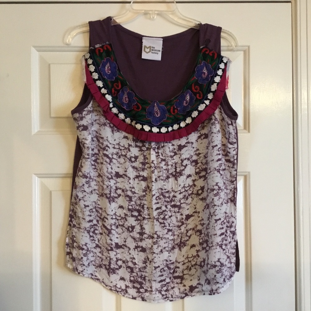 THE MORGAN FACTORY Upcycled embroidered peasant top M L